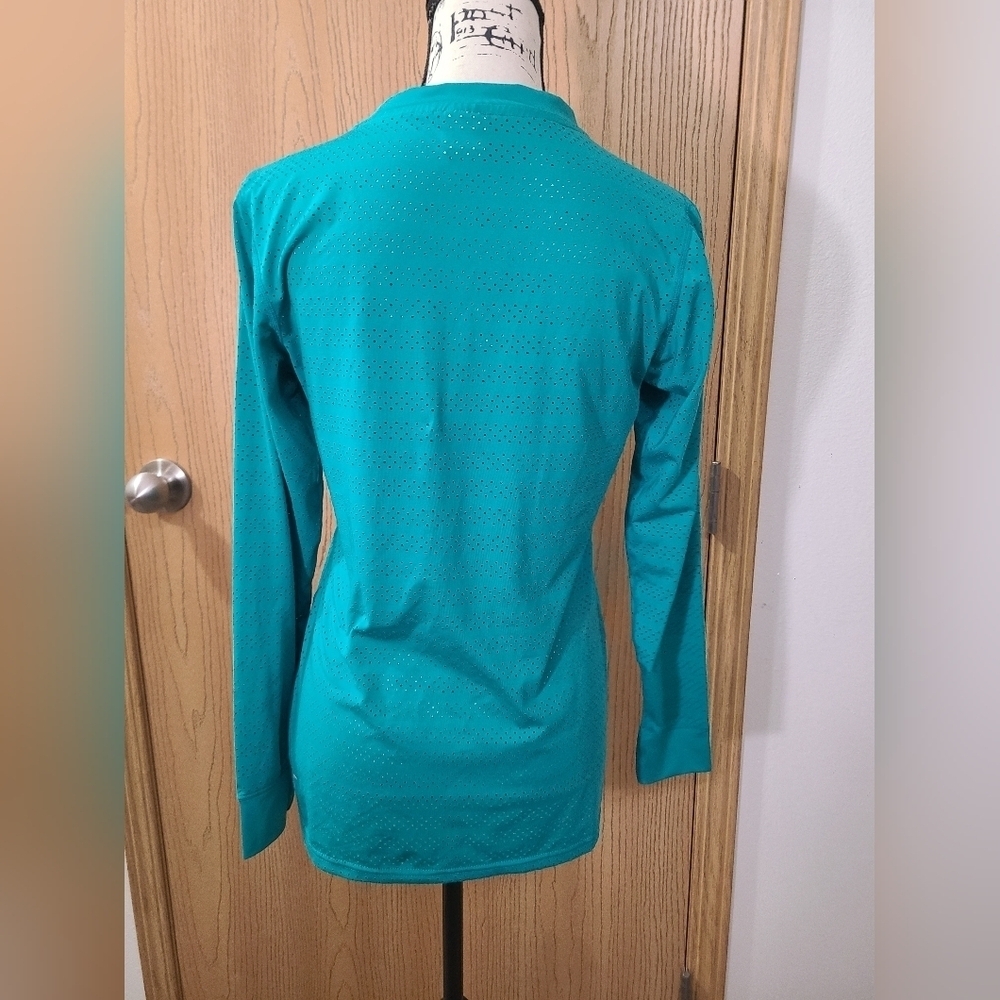 Zyia Active Teal Mesh Striped Long Sleeved Athletic Top - Picture 2 of 3
